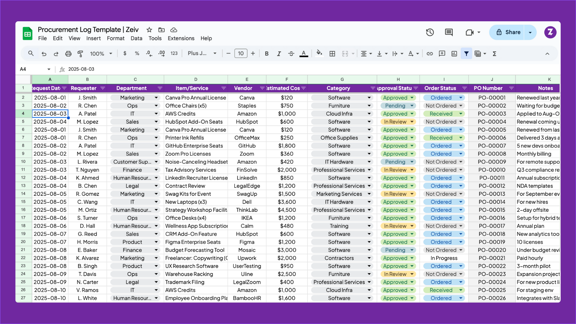 procurement_log_template